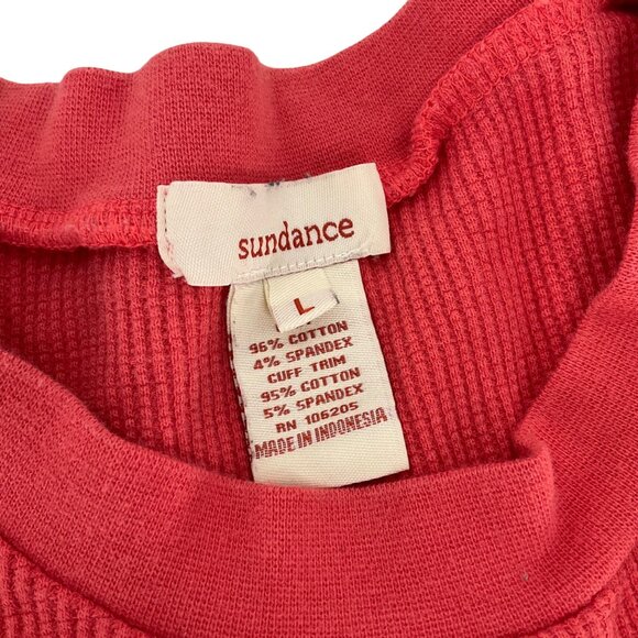 Sundance orange Long-Sleeve thermal waffle knit Cotton Blend Top Button Cuff L - Picture 8 of 9